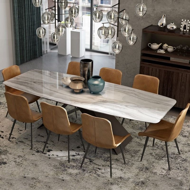 Metal Traditional Luxury Rectangular Table Sintered Stone Table for Dining Room and Kitchen