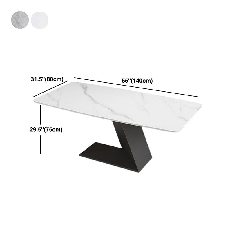 Stone Top Modern Dining Room Table Rectangle Dining Table with Black Pedestal Base