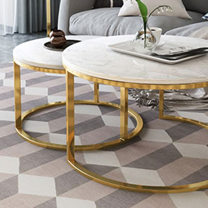 Frame Glam Simple Coffee Table Marble Round Cocktail Table Set