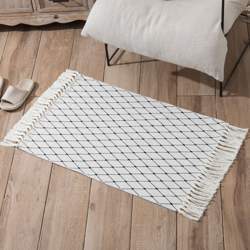 Bohemian Solid Fringe Carpet Cotton Indoor Rug Reversible Pet Friendly Rug for Home Decoration