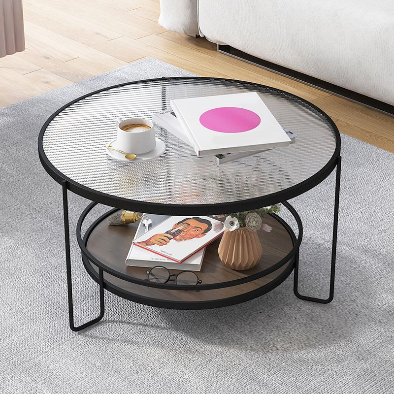 Modern Single Coffee Table Glass Coffee Table with Storage Shelf