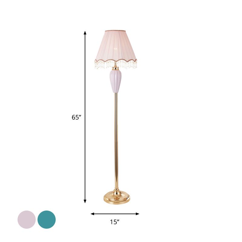 Lámpara de piso de porcelana azul/rojo en forma de urna 1 cabeza lámpara de pie tradicional de estilo con sombra de tela