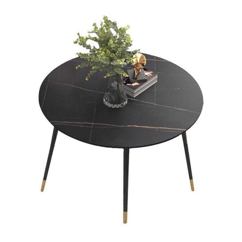 Luxury Style Home Sintered Stone Dining Table 4 Legs Metallic Base Round Table