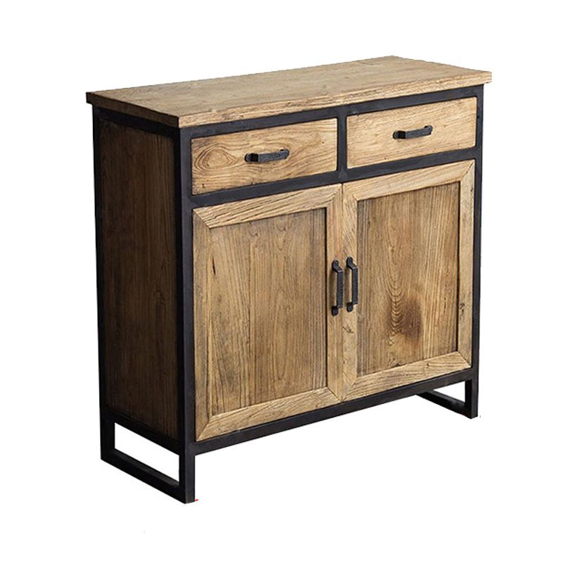 Distressed Wood 15.7" D Accent Cabinet Industrial Iron 2 - Door Chest with 2 Drawers