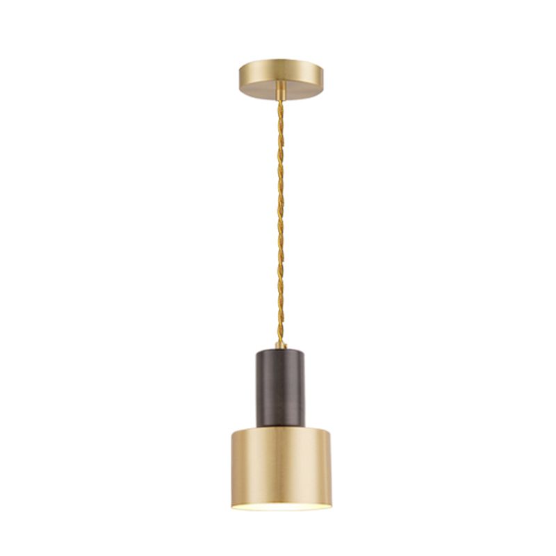 Modern Creative Single Hanging Lamp Copper Cylindrical Pendant Light for Interior Spaces