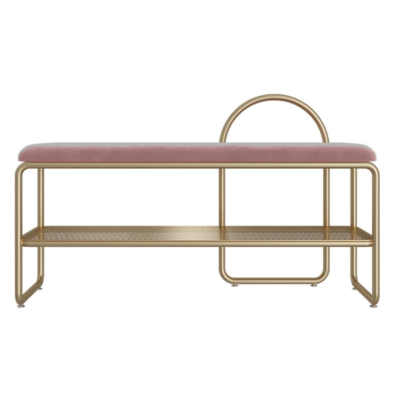 Glam Style Entryway Bench Cushioned Metal Seating Bench with Shelves
