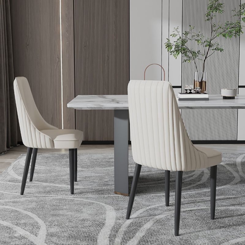 Faux Leather Dining Chairs Modern Parsons Armless Chair with Black Legs