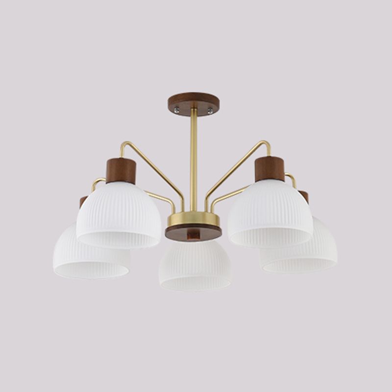 Modern Wood Flush Mount Dome Shape Ceiling Light with Glass Shade for Living Room