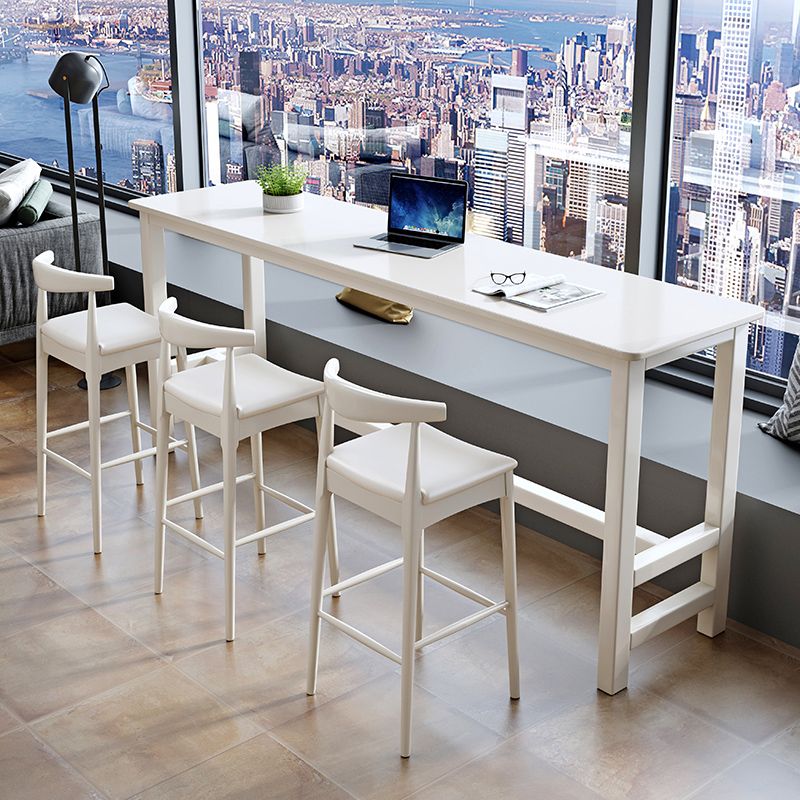 Modern Rectangle Bar Table Solid Wood Fixed Bistro Bar Desk with Footrest