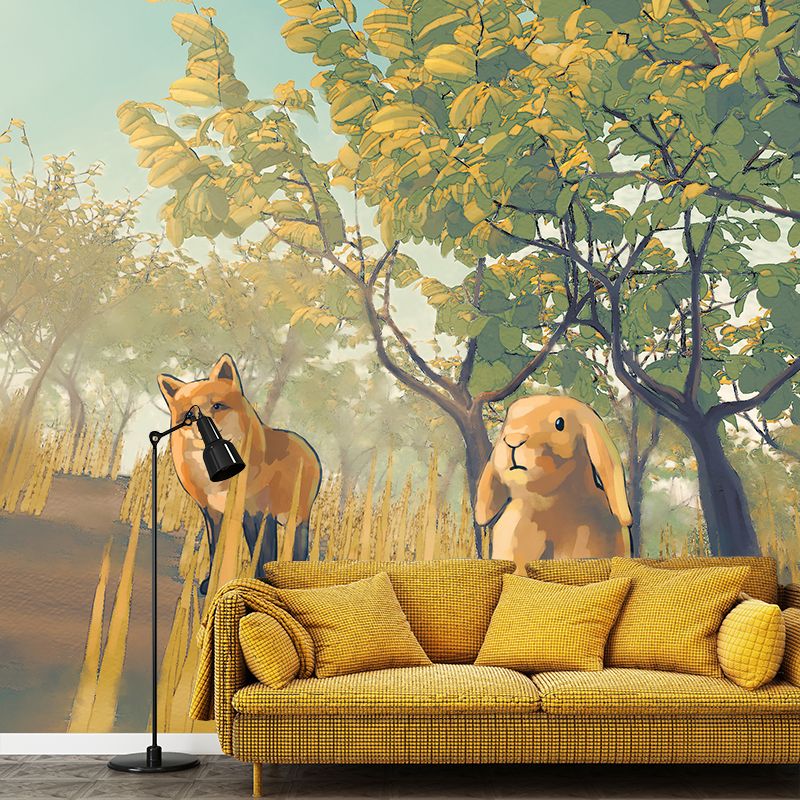 Forest Rabbit Illustration Mural Waterproof for Living Room and Bedroom Decoration