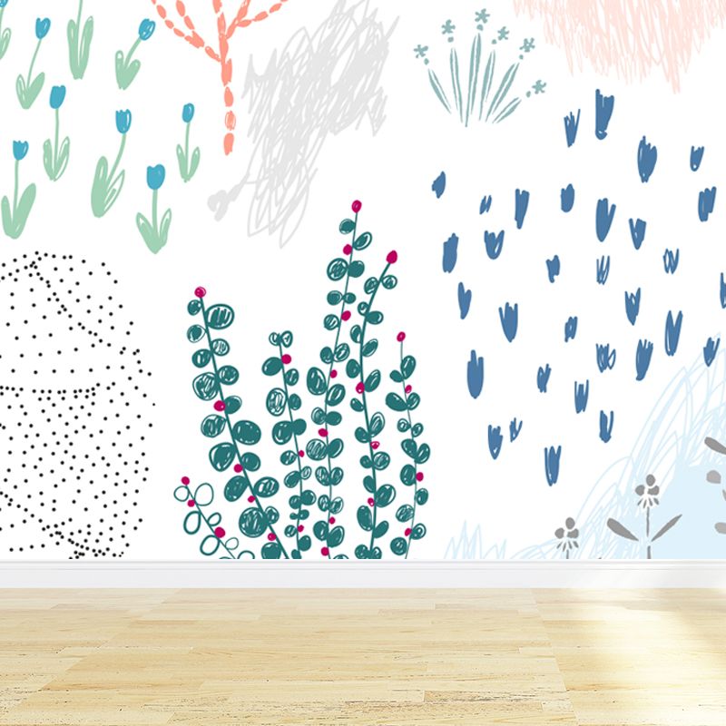 Pastel Plants Drawing Mural Decal Botanical Childrens Art Wall Decor for Nursery