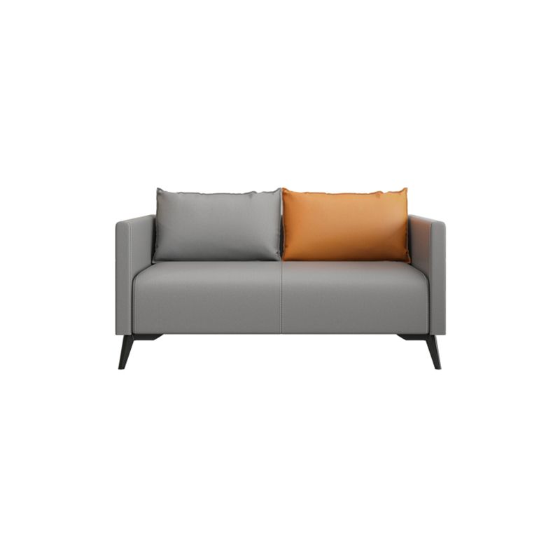 Leather Grey Sofa Stationary Square Arm Seating for Living Room