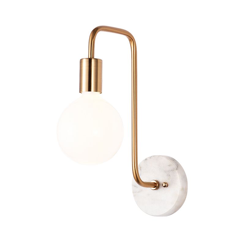 Gold Sphere Sconce Light Fixture Modernism 1-Head Cream Glass Wall Mounted Lamp with Right Angle Arm