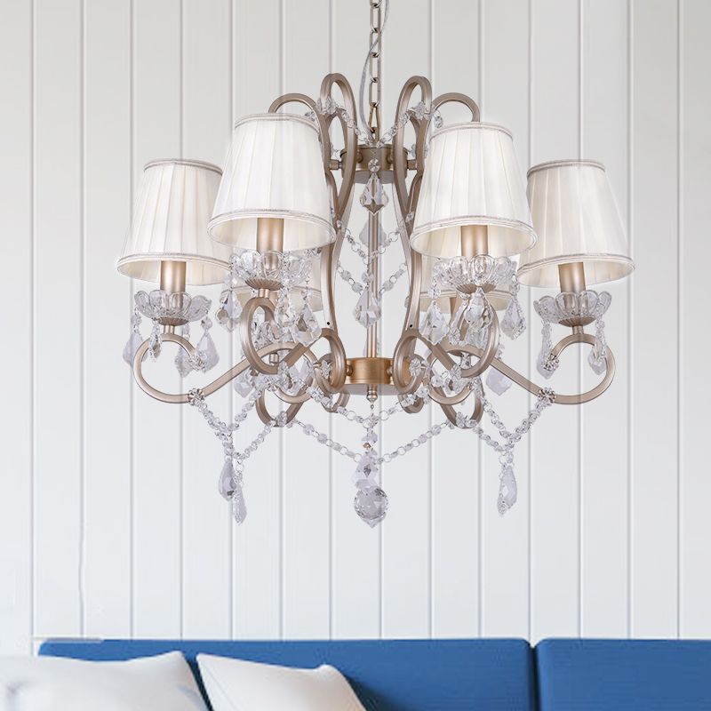 6 lampen hangende lampkit met conische kristalstandaards traditionele salon hanger kroonluchter in messing