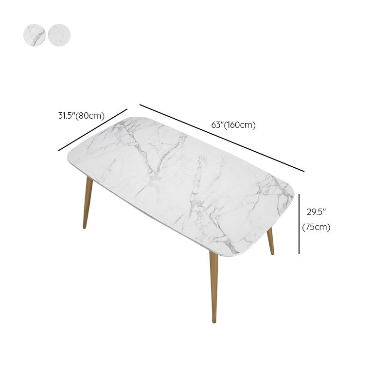 Glam Stone Rectangle Dining Table Metal Legs for Dining Room