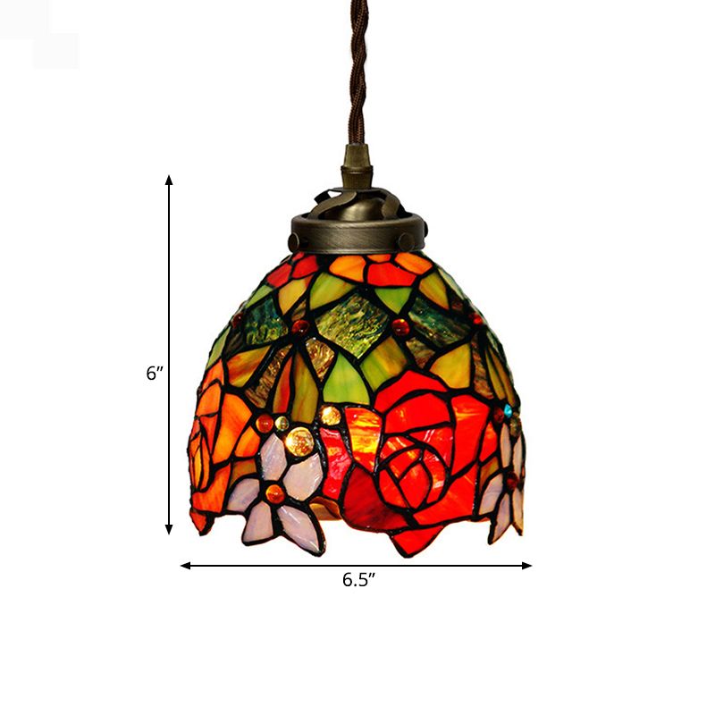 Luce a sospensione a cupola Tiffany 1 luce rossa/rosa/gialla con soffitto in vetro colorato per sala da pranzo