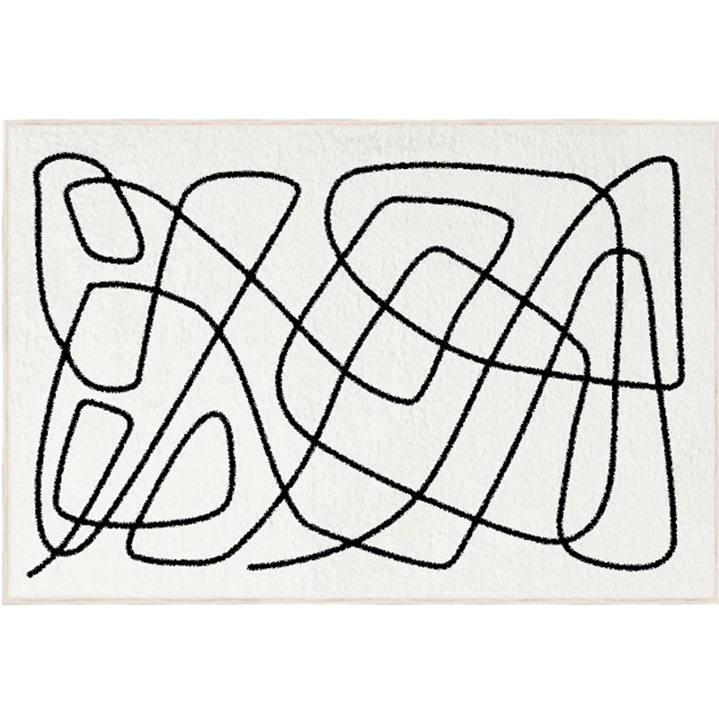 White Tone Casual Area Rug Polyester Lines Print Rug Non-Slip Backing Indoor Rug for Living Room