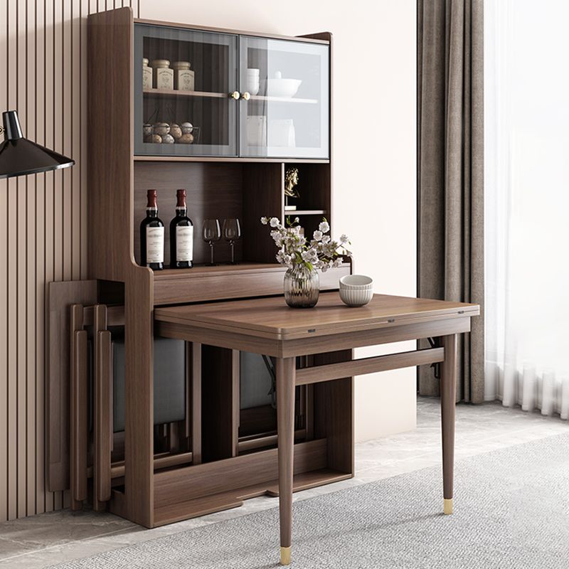 Modern Rectangle Folding Wood Dining Table for Small Space with Storage