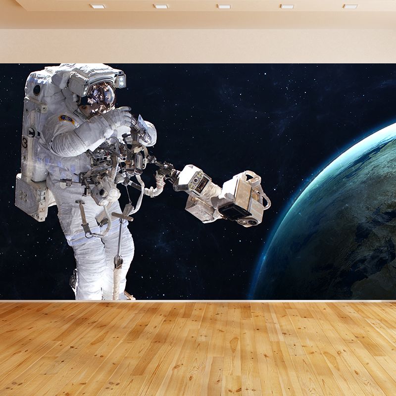 Blue Astronaut and Earth Mural Universe Sci-Fi Stain-Proof Wall Decor for Kitchen