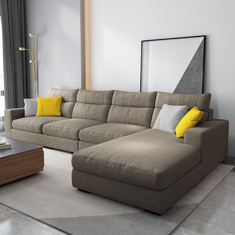 Contemporary Linen Square Arm Sofa  & Chaise for Living Room