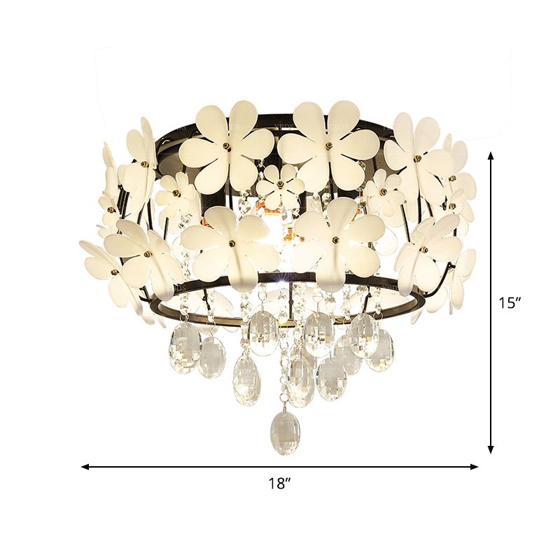 Oval Droplet Flush Mount Light Modernist Faceted Crystal 4/6-Head Black Ceiling Lamp with Flower Decor