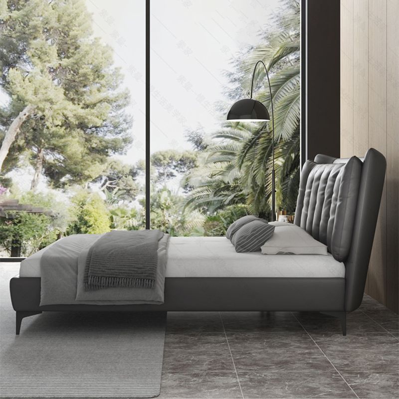 Mid-Century Modern Standard Bed with Legs and Wingback Headboard