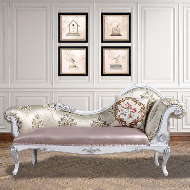 Modern Glam Upholstered Chaise Lounge Couch Rolled Arms Chaise