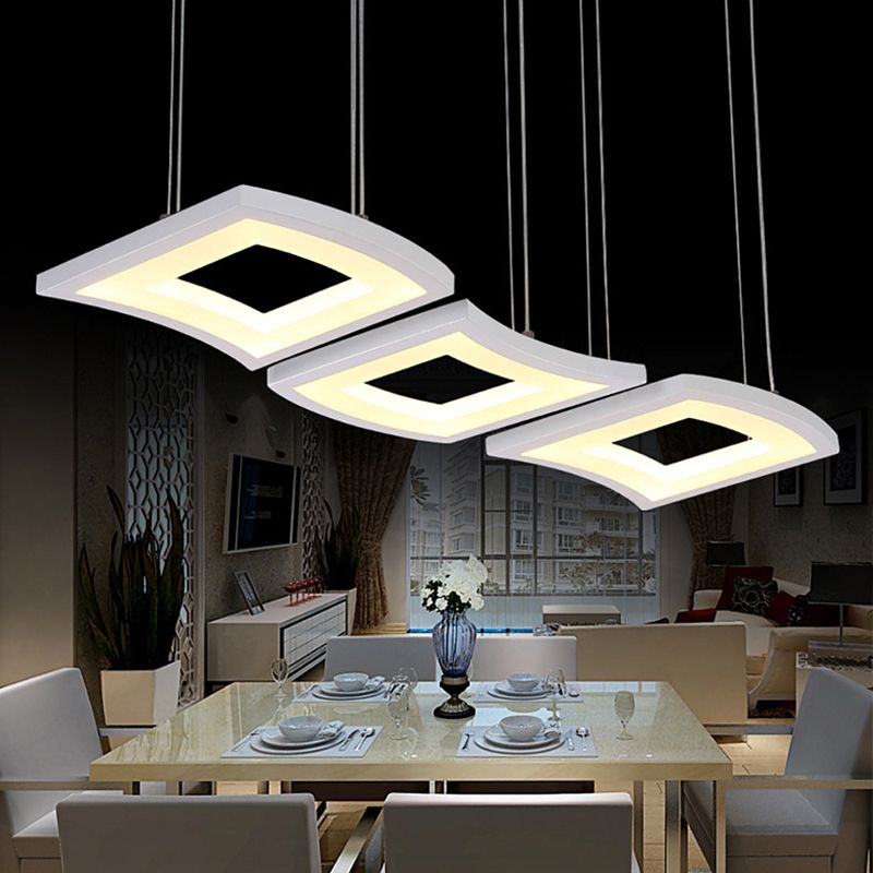 Acrylcurve hanglampverlichting Minimalistisch 3-licht witte LED vierkante plafond Hanglamp in warm/wit licht
