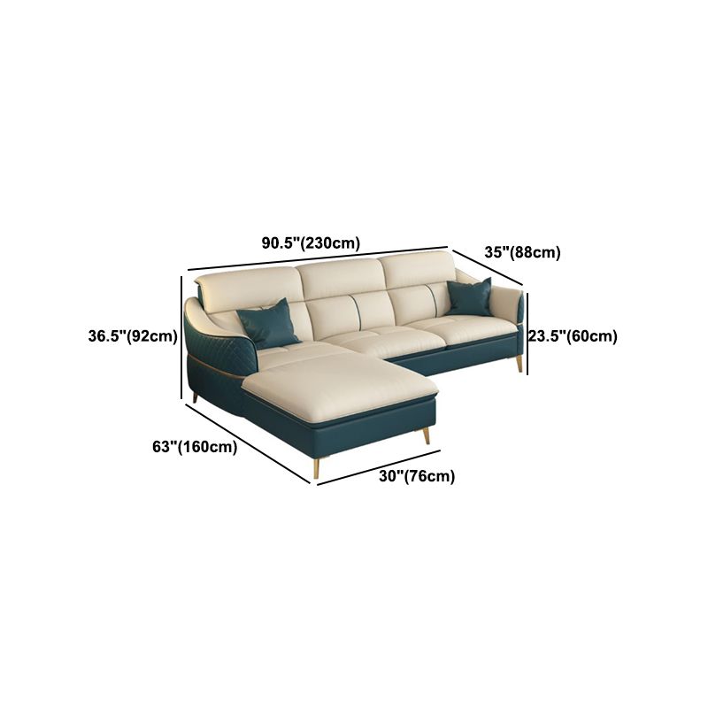 Beige Genuine Leather Sofa/Sectional Tear Resistant Square Arm Sofa for Living Room
