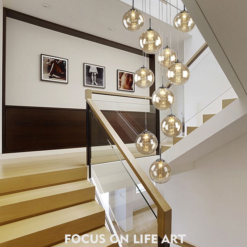 Glass Globe Pendant Light in Modern Creative Style Wrought Iron Hanging Lamp for Commercial Place