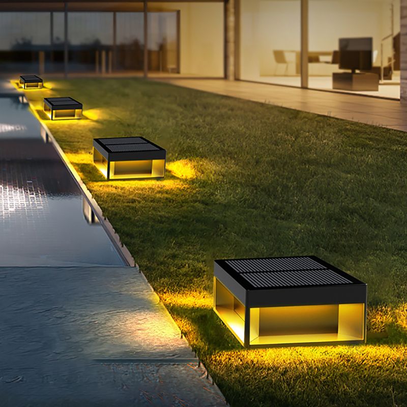 Rectangular Shape Metal Outdoor Lights Modern Style 1-Light Solar Pillar Lamp in Black