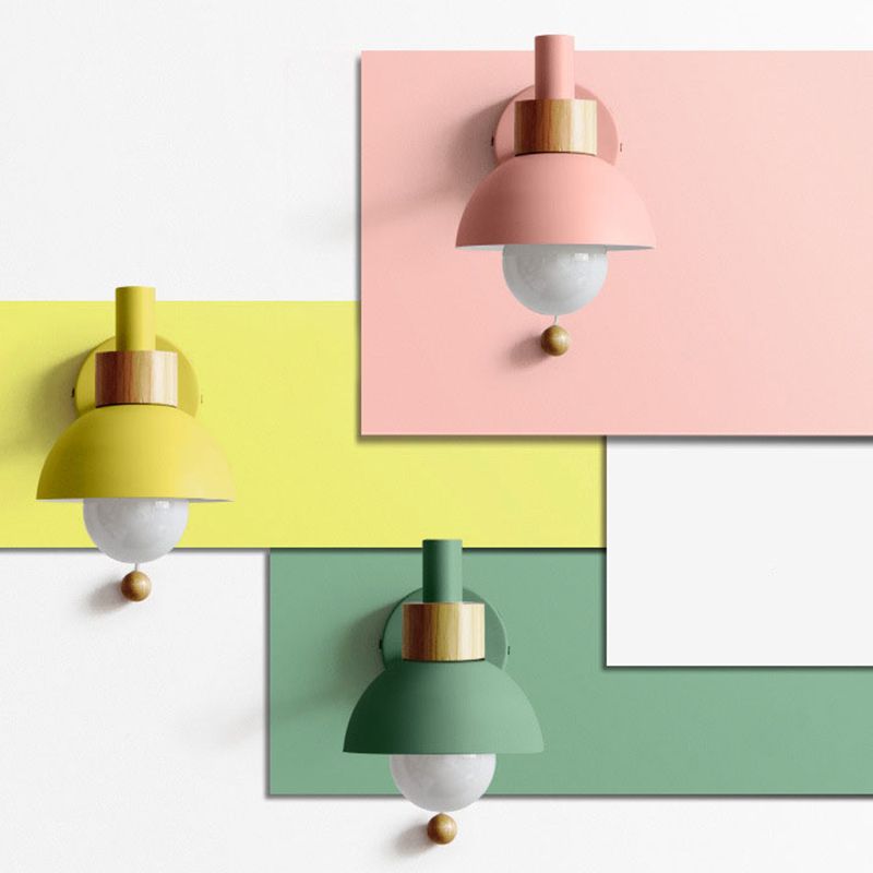 Minimalist Wall Sconce Torchlight Shaped with Pull Switch and Dome Metal Shade Indoor for Bedroom Bathroom Lighting