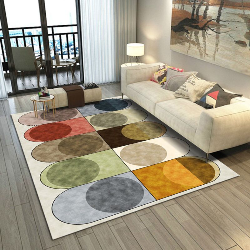 Funky Geometry Print Area Carpet Polyester Indoor Rug Non-Slip Backing Area Rug for Living Room