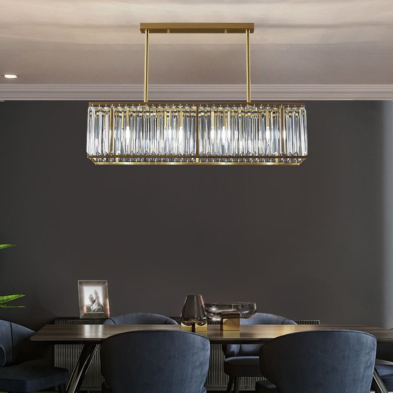 Luce a sospensione dell'isola a LED in oro in rame nella moderna lampada appesa al cristallo rettangolare per sala da pranzo