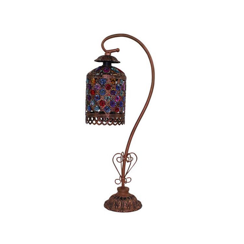 1-licht Gooseneck nachtkastje lamp Bohemen koper gebrandschilderd glas kralen tafellicht met zwanenhals arm