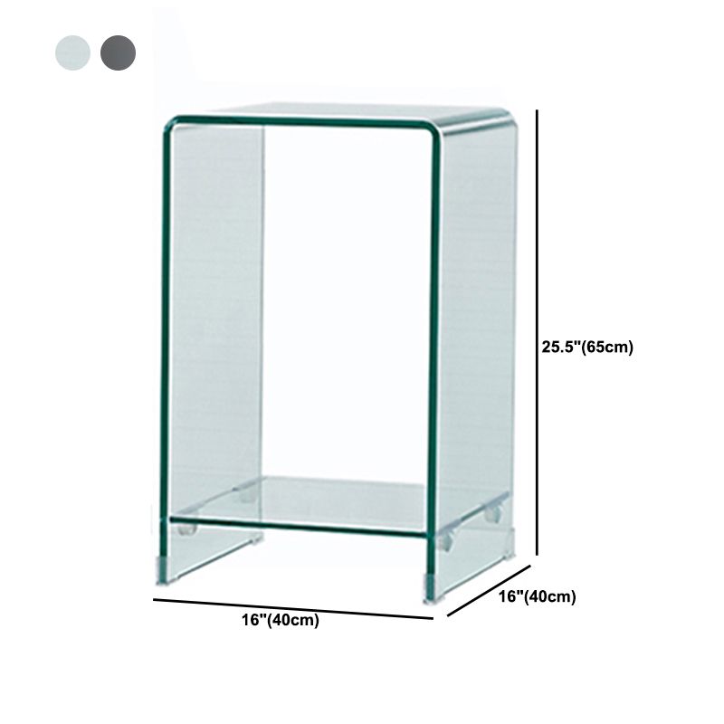Contemporary Glass Square Side Table Sled End Table with Shelf