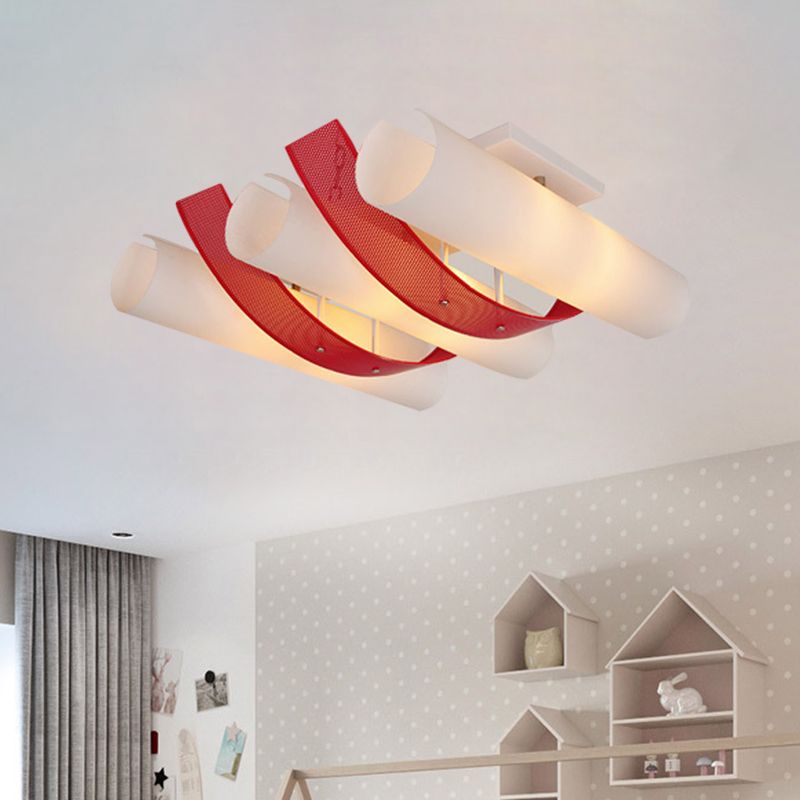 Red-White Cylinder Ceiling Light Simplicity 3-Head Acrylic Ultra Thin Flush Mount Fixture