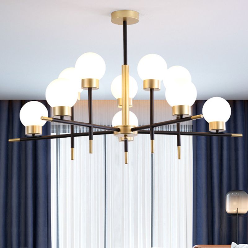 Contemporary Globe Shade Chandelier Multi-Head Metal Large Clear/White Glass Pendant Lamp for Hotel