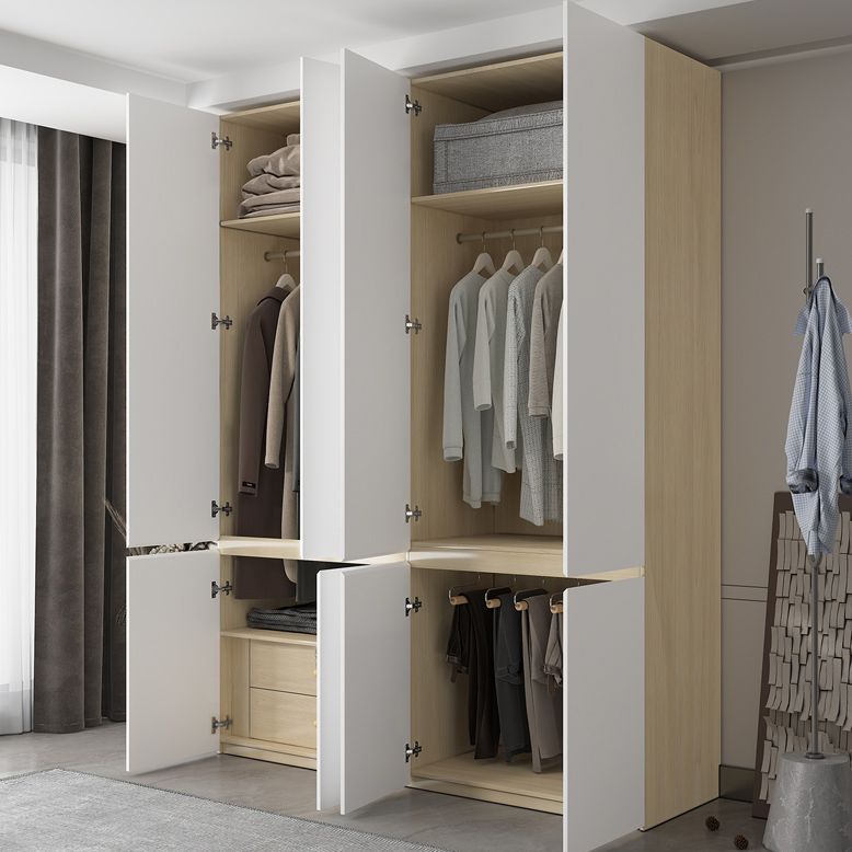 Contemporary Wardrobe Armoire with Drawer Hinged Storage Cabinet