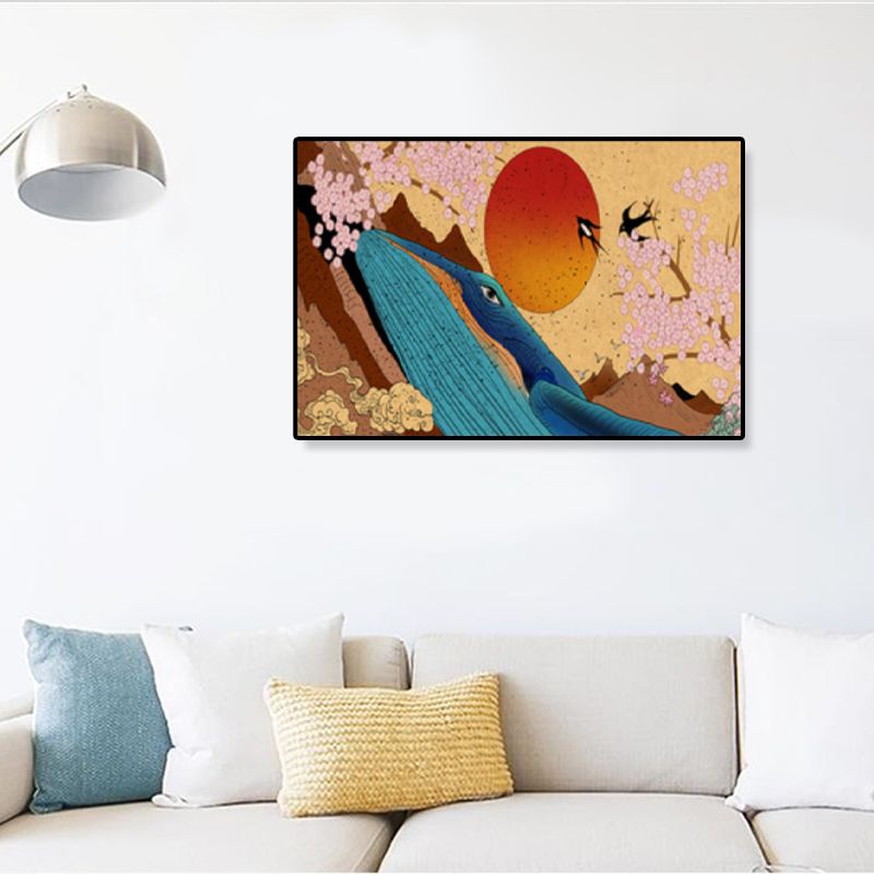 Oosterse tekening print dier canvas kunst veelkleurige gastenkamer wanddecoratie, getextureerd
