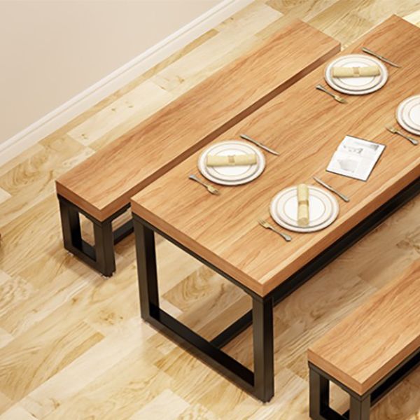 Industrial Natural Finish Dining Table Indoor Rectangle Table with Metal Base