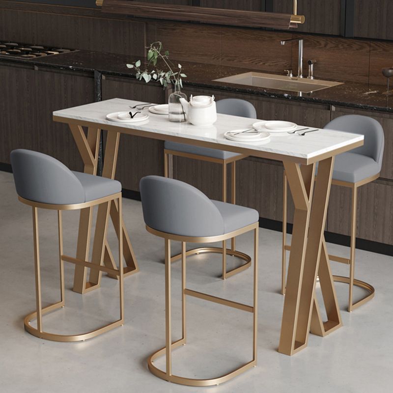 Glam Metal Bar Table Set 1/2/5 Pieces Rectangle Bar Table with High Stools