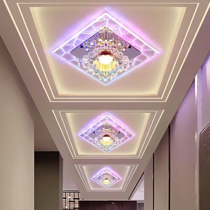 Simplicity Square Shape LED Flush Mount Light Crystal Corridor Flush Mount Ceiling Light in Clear