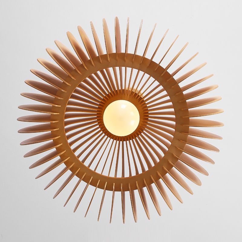 Modern Ceiling Light 1-Light Ceiling Mount Light with Wooden Shade for Bedroom