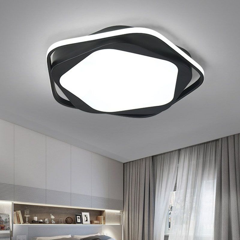 Minimalist Pentagon LED Flush Mount Metal Bedroom Flushmount Ceiling Light in Black