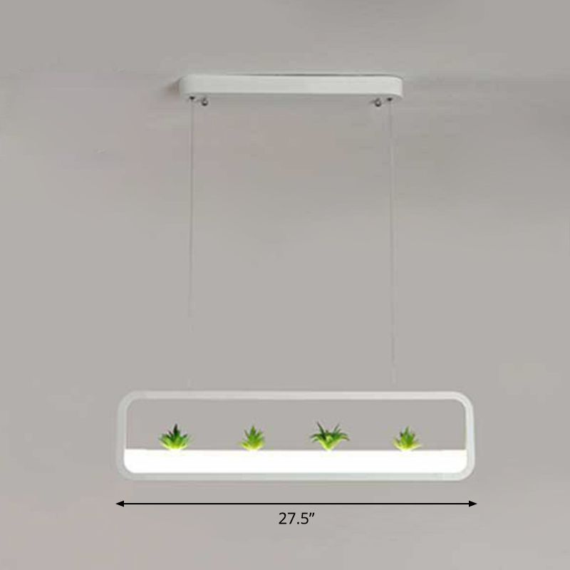 Rectangle Restaurant Island Lamp Artistic Metal LED Hanging Light with Imitation Succulents Deco