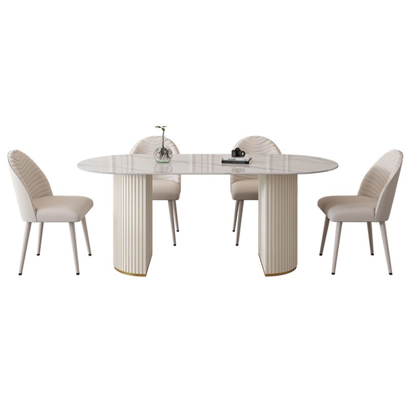 Eettafel met stenen blad Traditionele luxe tafel met sledeonderstel in wit