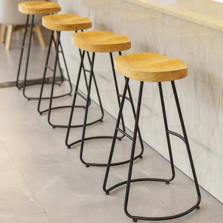 Modern Saddle Seat Bar Stool Wood and Metal Indoor Counter-height Stool
