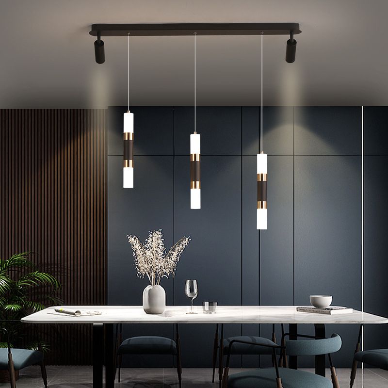 3-Lights Cylindrical LED Island Light Double Spotlight Design Modern Style Simplicity Lighting Pendant in Black