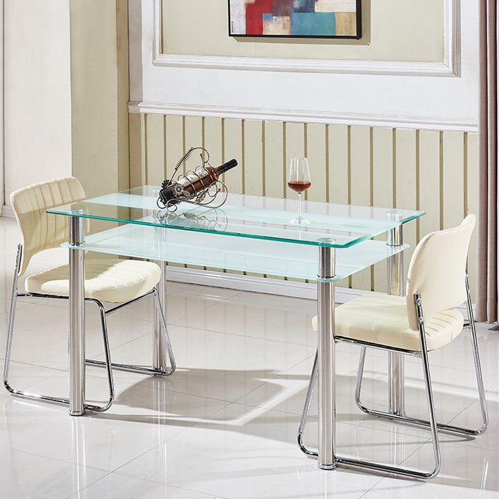 Metal Contemporary Dining Table Clear Glass Top Table for Dining Room